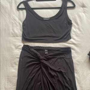 SHEIN Black Ruched Wrap Midi Skirt Athletic